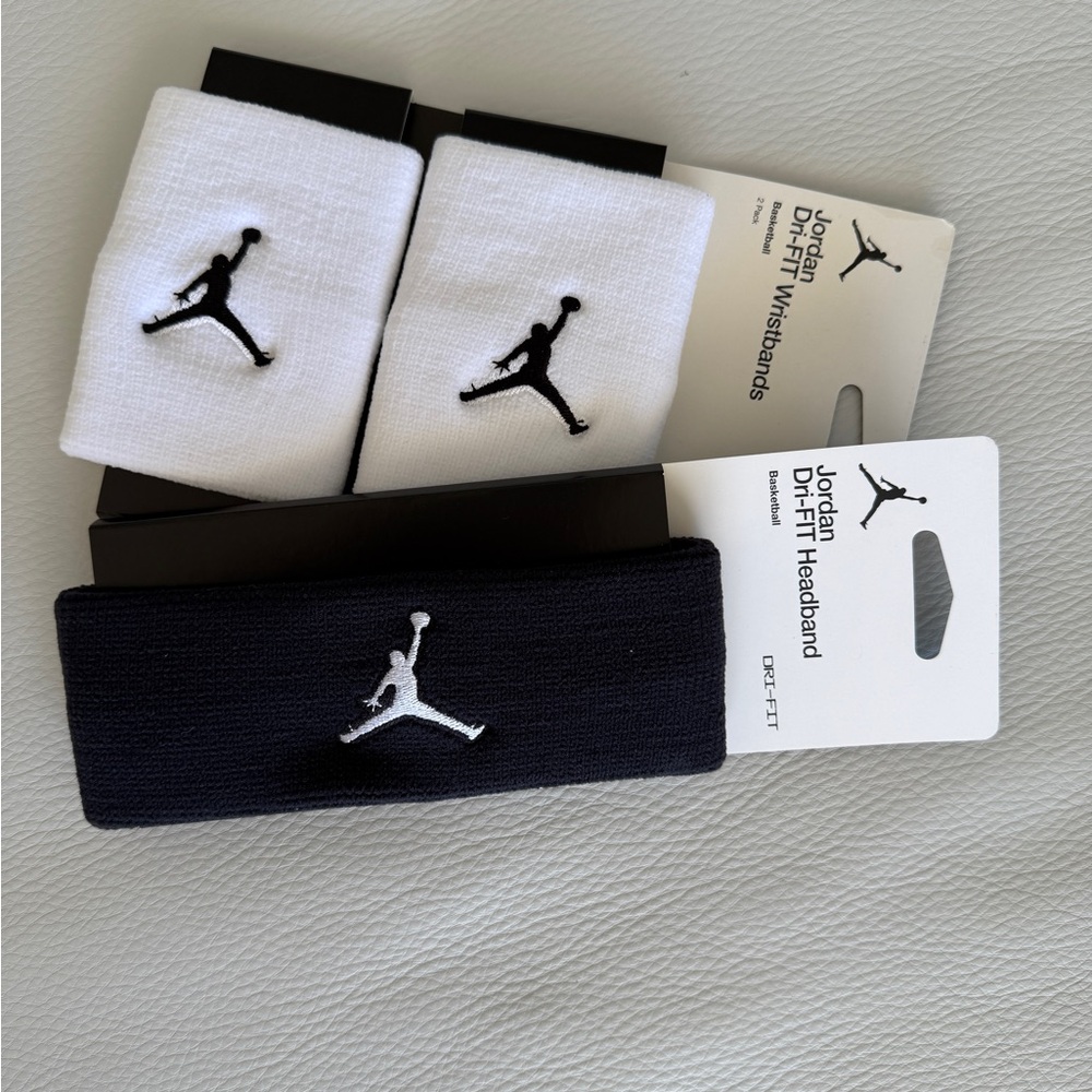 NEW Jordan Dri-FIT Headband & Wristbands Set (Black & White) - Picture 6 of 6